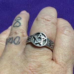 Sterling Silver Pentagram Greek Key Ring Size 10.25